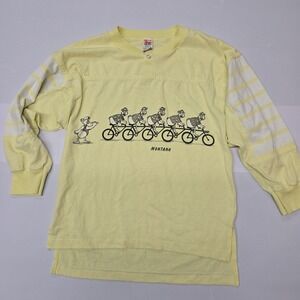 Vintage Kids Montana Long Sleeve T‎ Shirt Yellow Ducks Biking Cartoon Small
